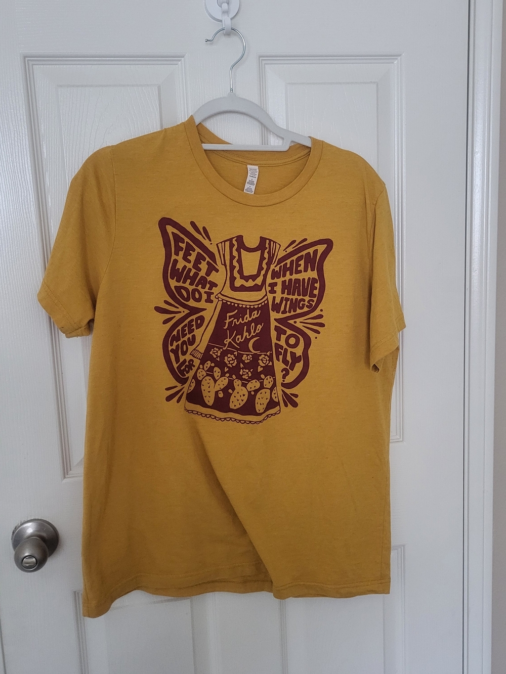 Mustard Yellow Graphic Tee with Burgundy Frida Kahlo Design